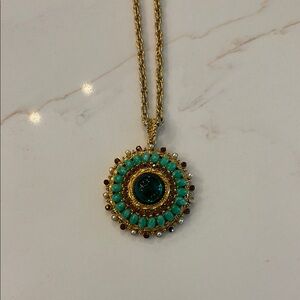 Vintage Elegant Gold tone and Turquoise Pendant Necklace